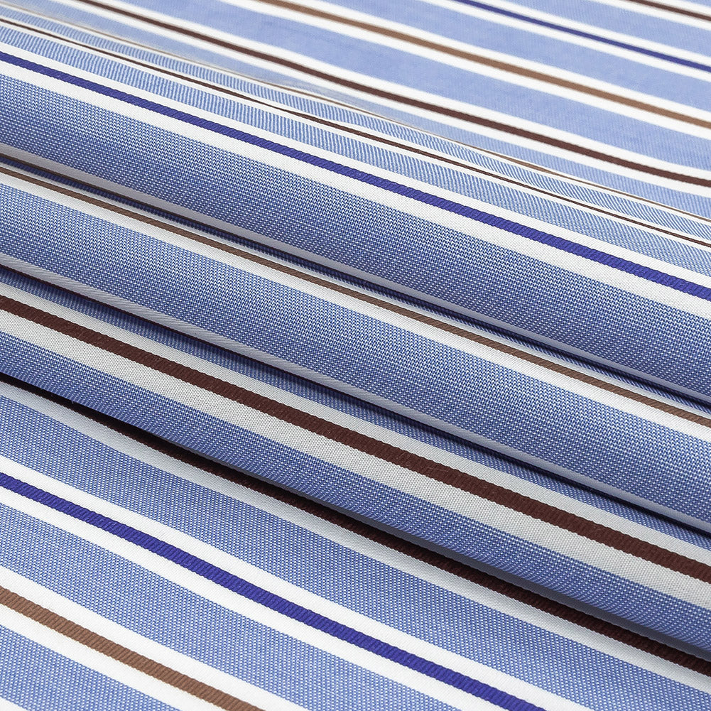 Grapemist, Raw Umber and White Halo Stripes Cotton Shirting Folded