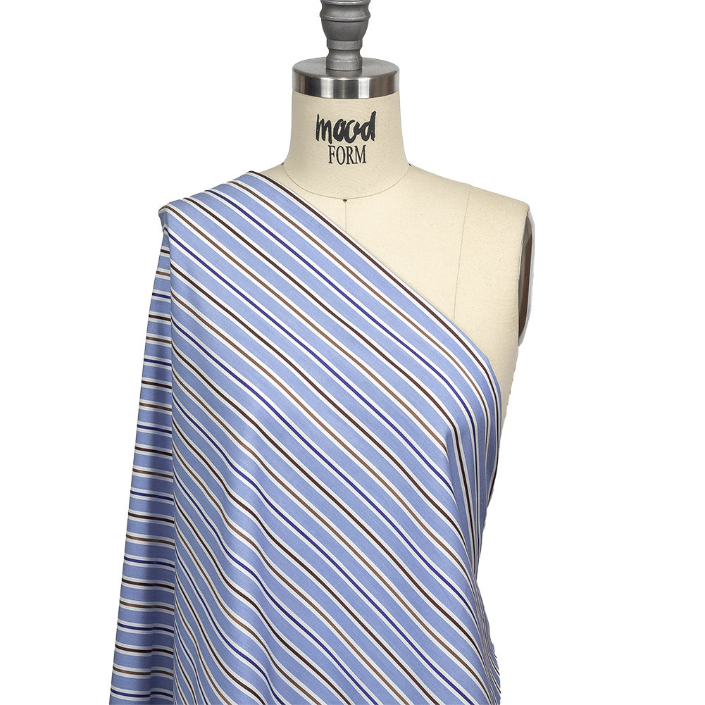 Grapemist, Raw Umber and White Halo Stripes Cotton Shirting Drape