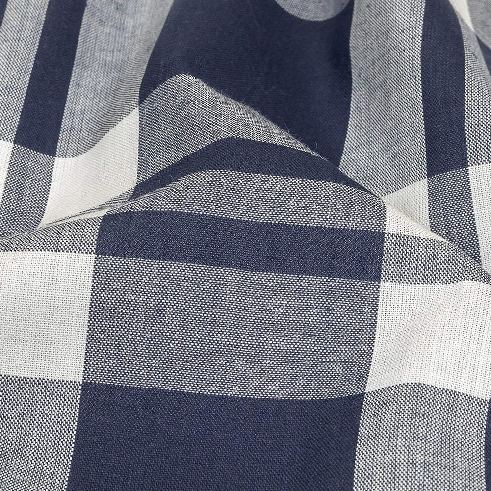 Navy and White Plaid Cotton Shirting Detail