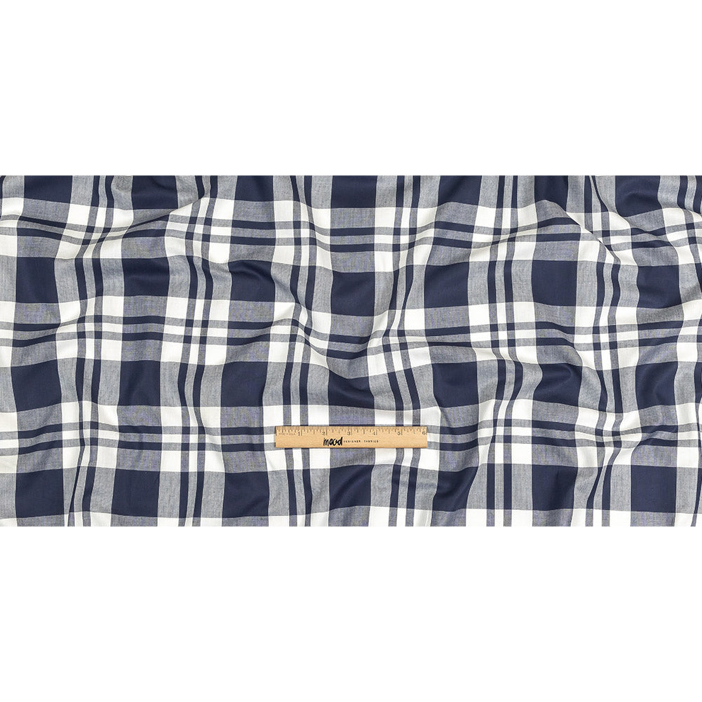 Navy and White Plaid Cotton Shirting Full