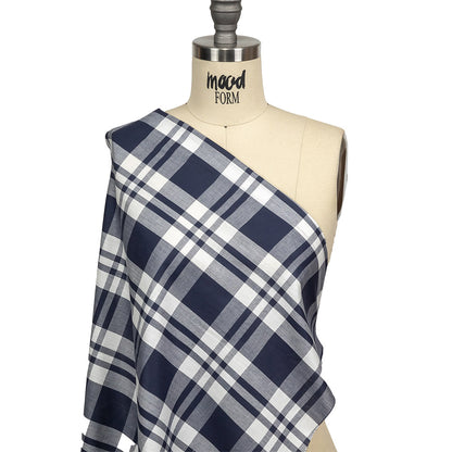 Navy and White Plaid Cotton Shirting Drape