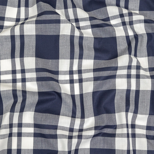 Navy and White Plaid Cotton Shirting