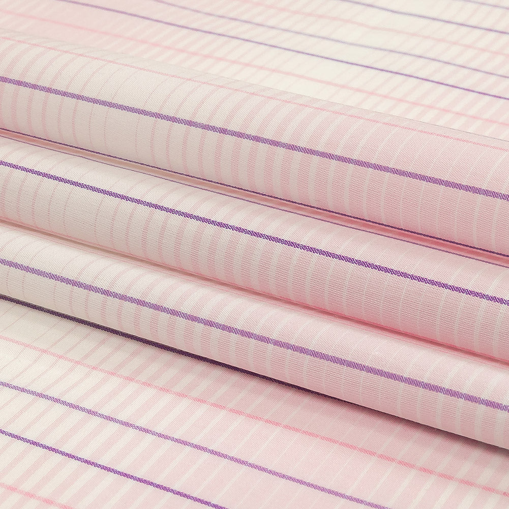 Pink, Purple and White Gradient Pinstripes Cotton Shirting Folded