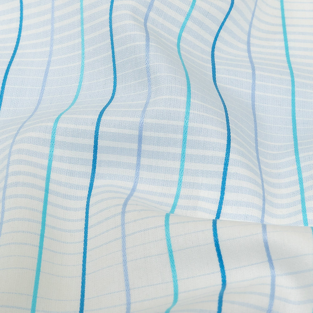 Blue, Aqua and White Gradient Pinstripes Cotton Shirting Detail