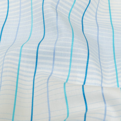 Blue, Aqua and White Gradient Pinstripes Cotton Shirting Detail