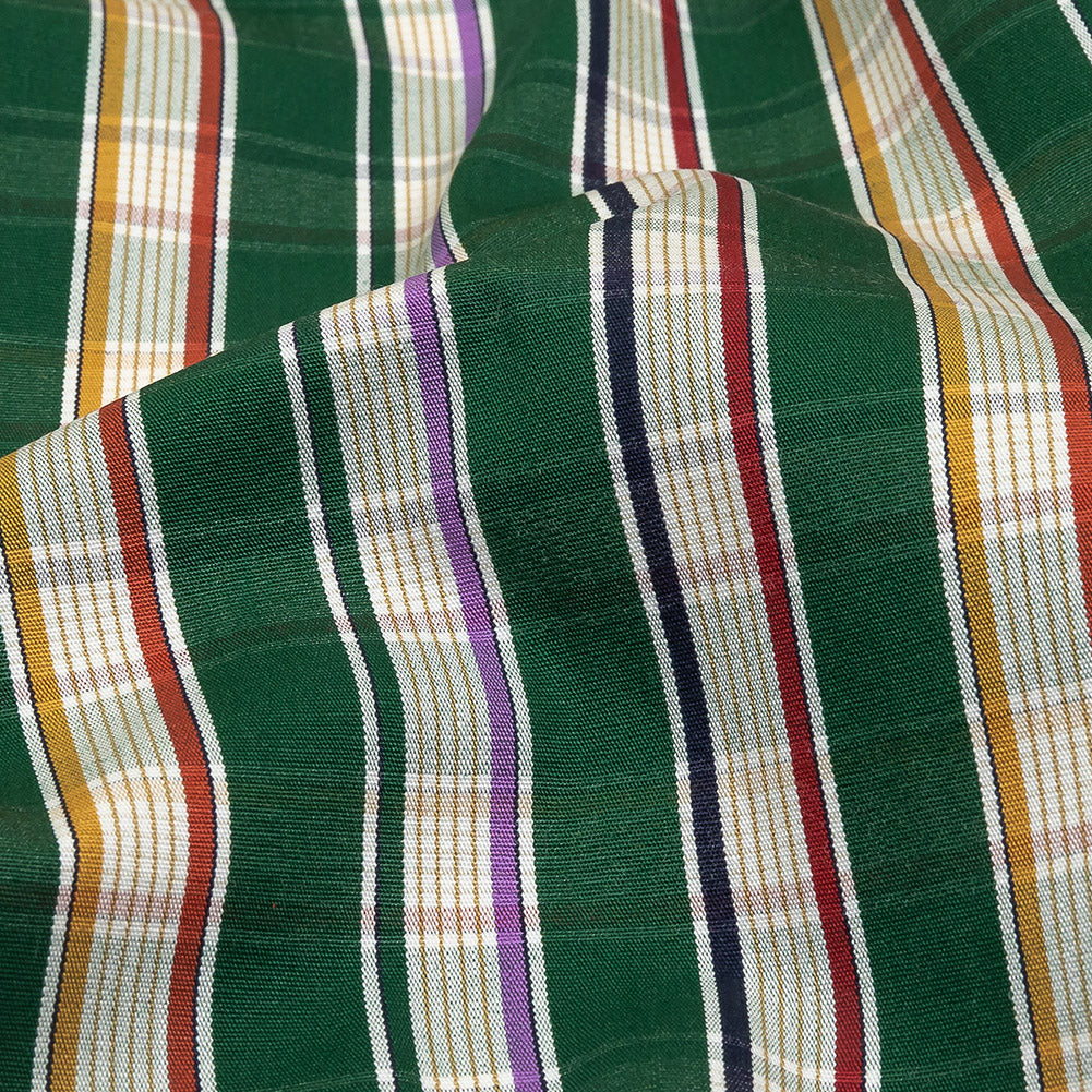 Green, Purple and Yellow Subtle Plaid Stripes Cotton Shirting Detail
