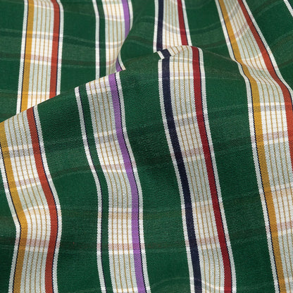 Green, Purple and Yellow Subtle Plaid Stripes Cotton Shirting Detail
