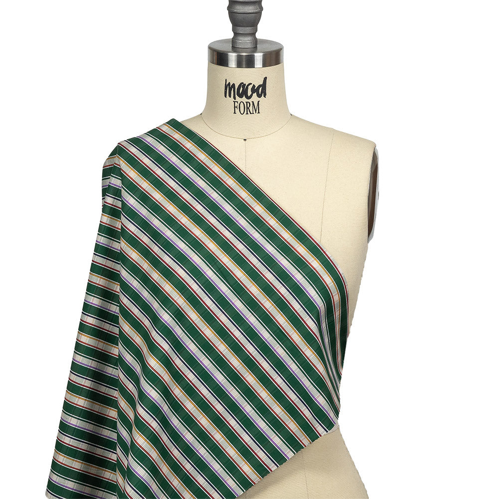 Green, Purple and Yellow Subtle Plaid Stripes Cotton Shirting Drape