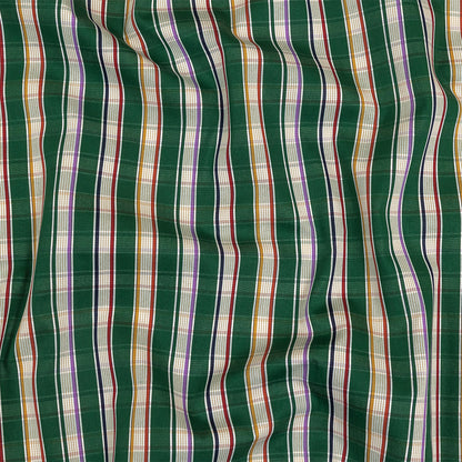 Green, Purple and Yellow Subtle Plaid Stripes Cotton Shirting