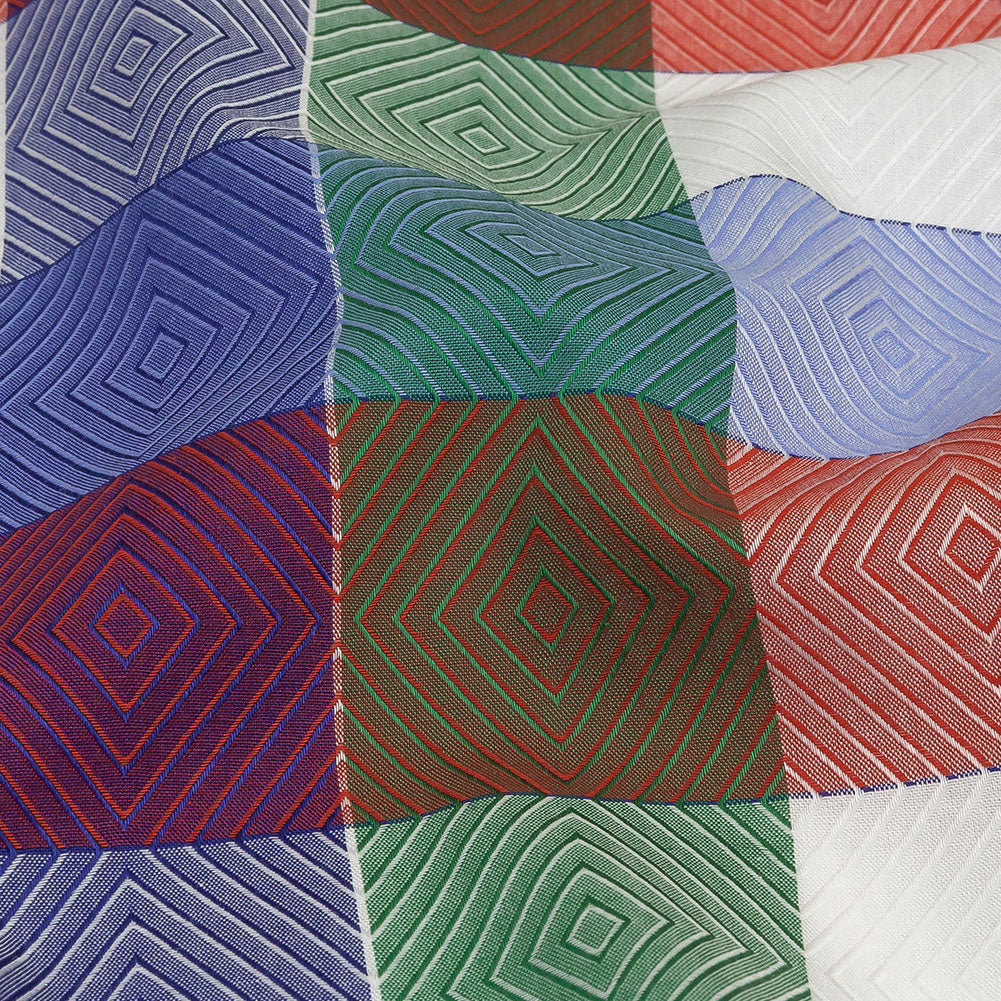 Red, Blue and Green Diamonds in Checks Cotton Jacquard Shirting Detail