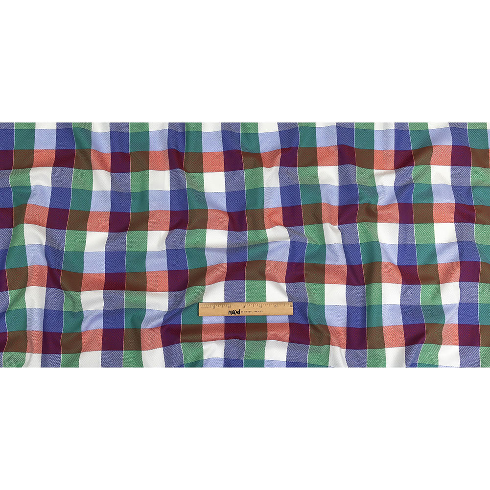 Red, Blue and Green Diamonds in Checks Cotton Jacquard Shirting Full