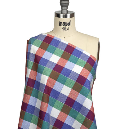 Red, Blue and Green Diamonds in Checks Cotton Jacquard Shirting Drape