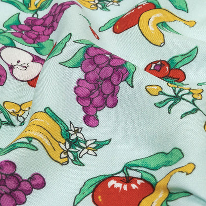 Pale Blue, Green and Yellow Fruit Viscose Batiste Detail