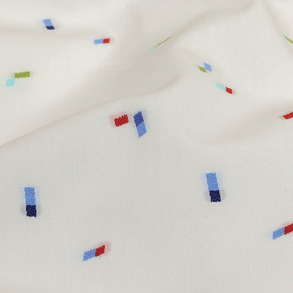 White, Blue and Lime Tossed Rectangles Cotton Jacquard Shirting Detail