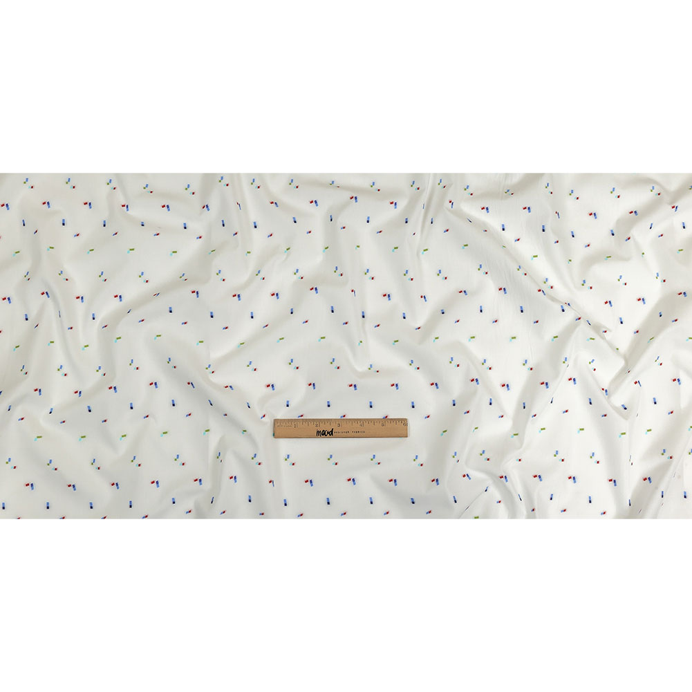 White, Blue and Lime Tossed Rectangles Cotton Jacquard Shirting Full