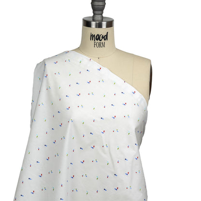 White, Blue and Lime Tossed Rectangles Cotton Jacquard Shirting Drape