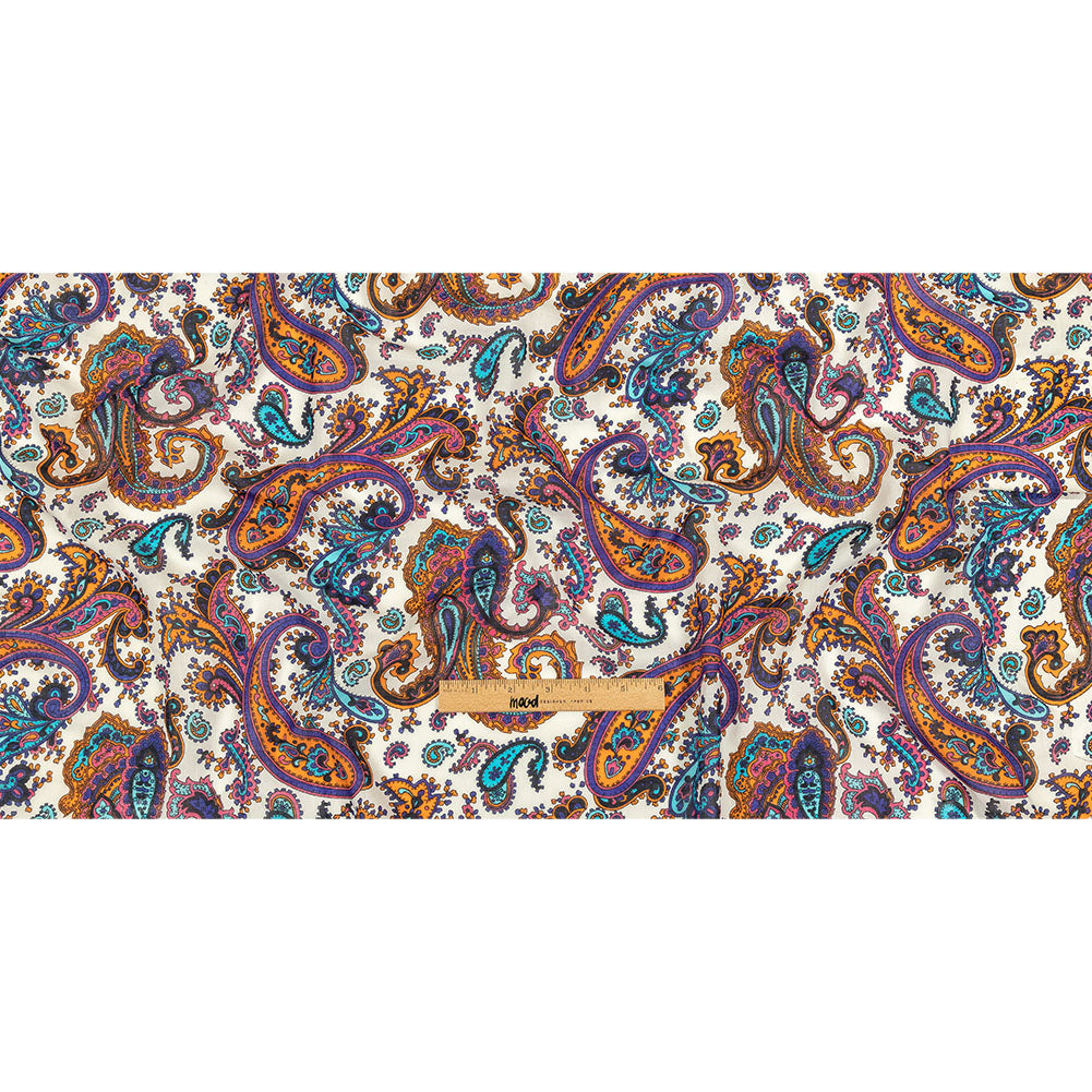 Gauzy Cotton Voile - White, Orange Pepper and Turquoise Paisley - Deadstock Full
