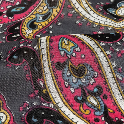 Gauzy Cotton Voile - Charcoal, Hot Pink and Gold Paisley - Deadstock Detail