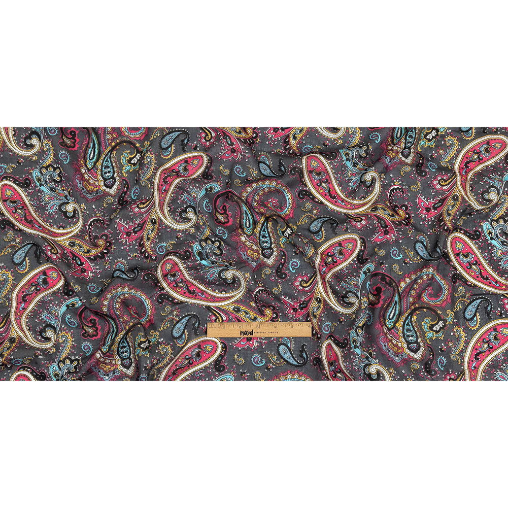 Gauzy Cotton Voile - Charcoal, Hot Pink and Gold Paisley - Deadstock Full