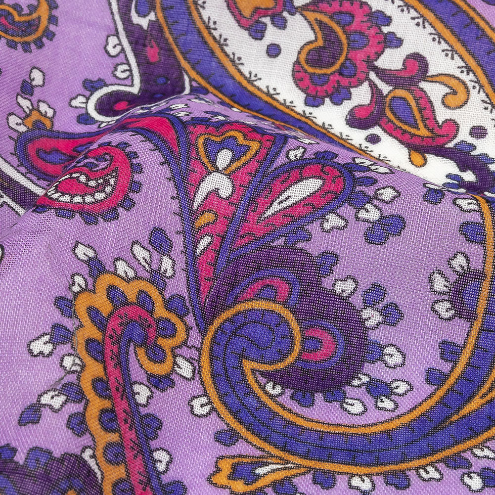 Gauzy Cotton Voile - Lilac, Cobalt and Pink Paisley - Deadstock Detail