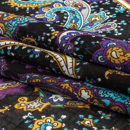 Gauzy Cotton Voile - Black, Spiced Plum and Turquoise Paisley - Deadstock Folded