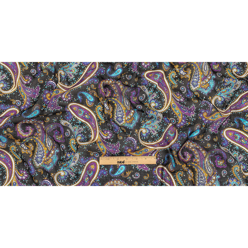 Gauzy Cotton Voile - Black, Spiced Plum and Turquoise Paisley - Deadstock Full