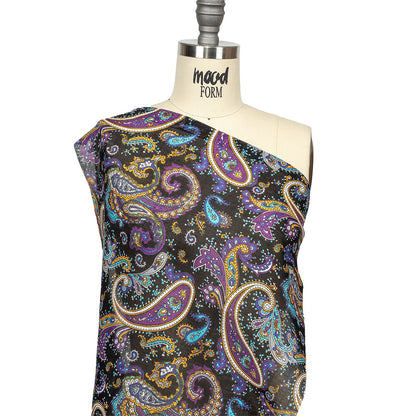 Gauzy Cotton Voile - Black, Spiced Plum and Turquoise Paisley - Deadstock Drape