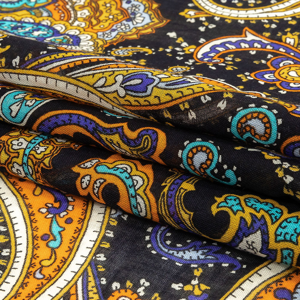 Gauzy Cotton Voile - Midnight Navy, Hawaiian Sunset and Limoges Paisley - Deadstock Folded