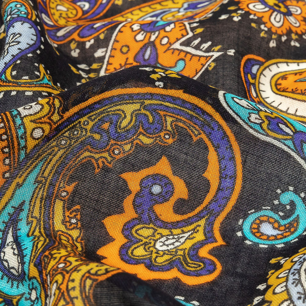Gauzy Cotton Voile - Midnight Navy, Hawaiian Sunset and Limoges Paisley - Deadstock Detail