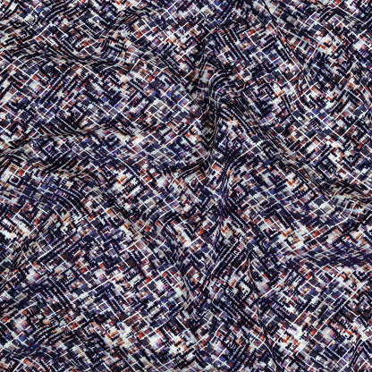 Evening Blue Geometric Flocking on Crushed Berry, Steel and White Abstract Printed Cotton Shirting