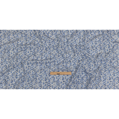 Black Flocked Polka Dots on Blue and White Leaves and Dots Stretch Cotton Shirting Full
