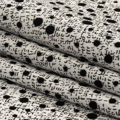 Black Flocked Polka Dots on Gray and White Abstract Stretch Cotton Shirting Folded