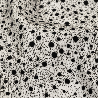 Black Flocked Polka Dots on Gray and White Abstract Stretch Cotton Shirting Detail
