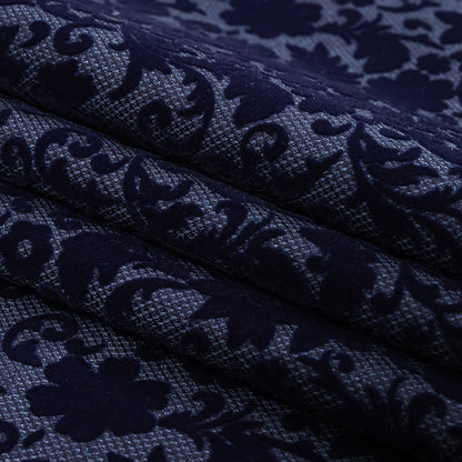 Navy Flocked Classical Florals on Diamond Cotton and Polyester Dobby Folded