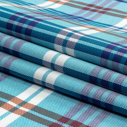 Blue, Orange and White Plaid Cotton and Polyester Dobby Folded