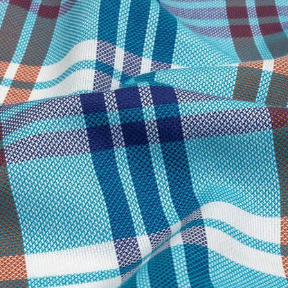Blue, Orange and White Plaid Cotton and Polyester Dobby Detail