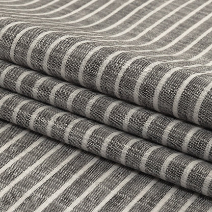 Black and White Striped Slubbed Cotton and Polyester Woven Folded