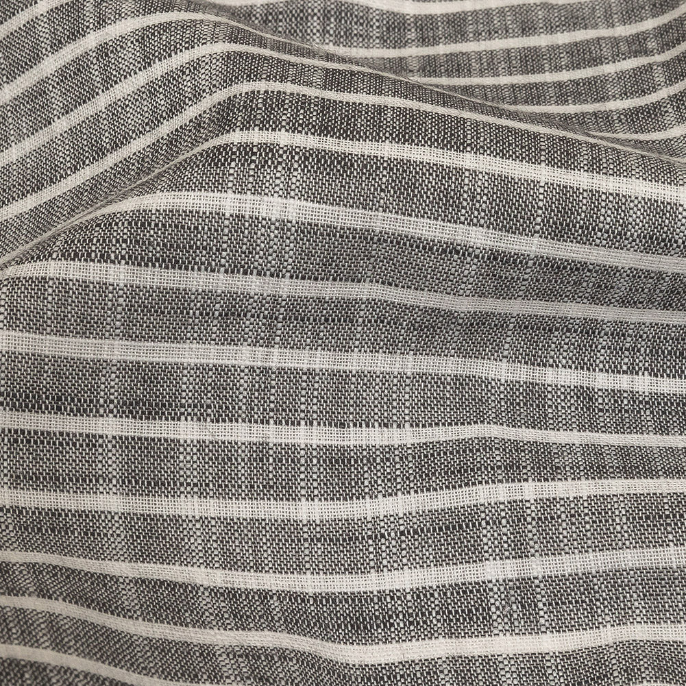 Black and White Striped Slubbed Cotton and Polyester Woven Detail