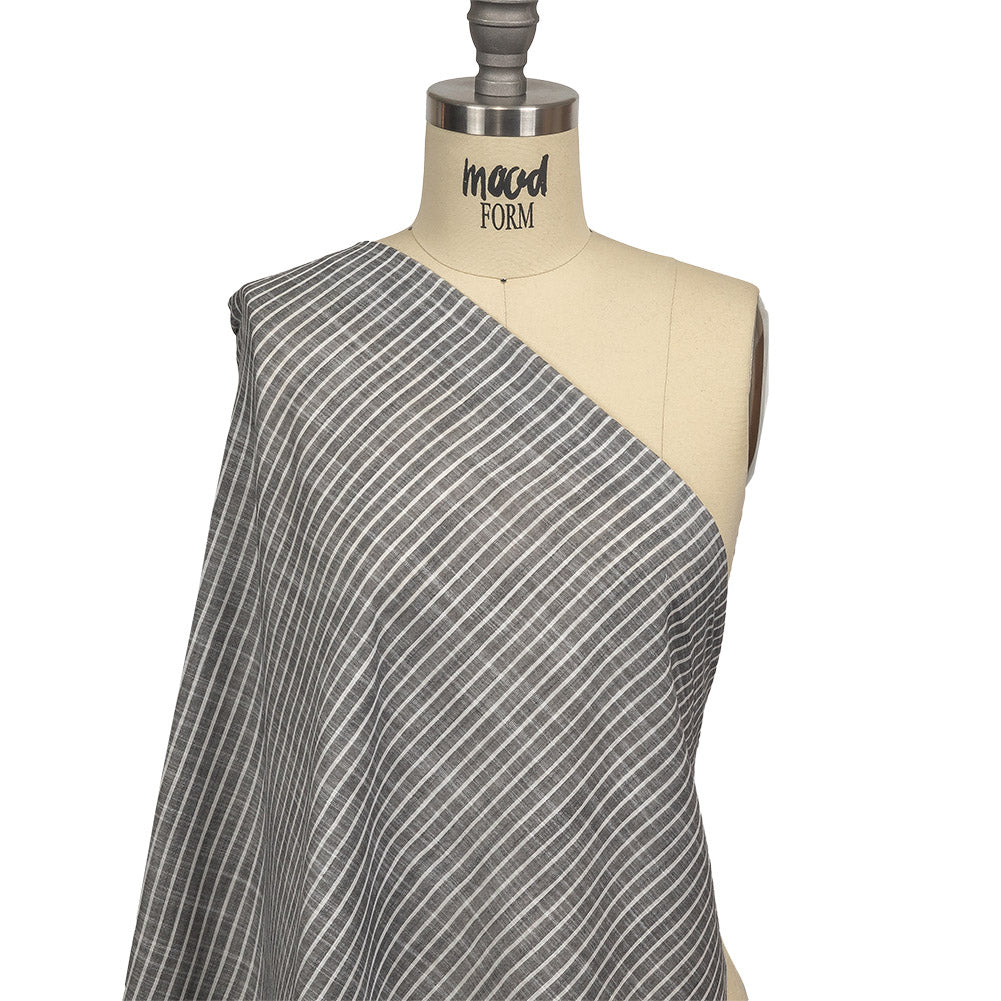 Black and White Striped Slubbed Cotton and Polyester Woven Drape