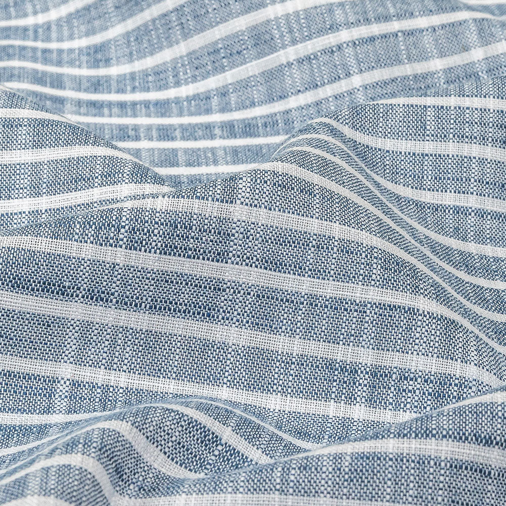 Colony Blue and White Striped Slubbed Cotton and Polyester Woven Detail