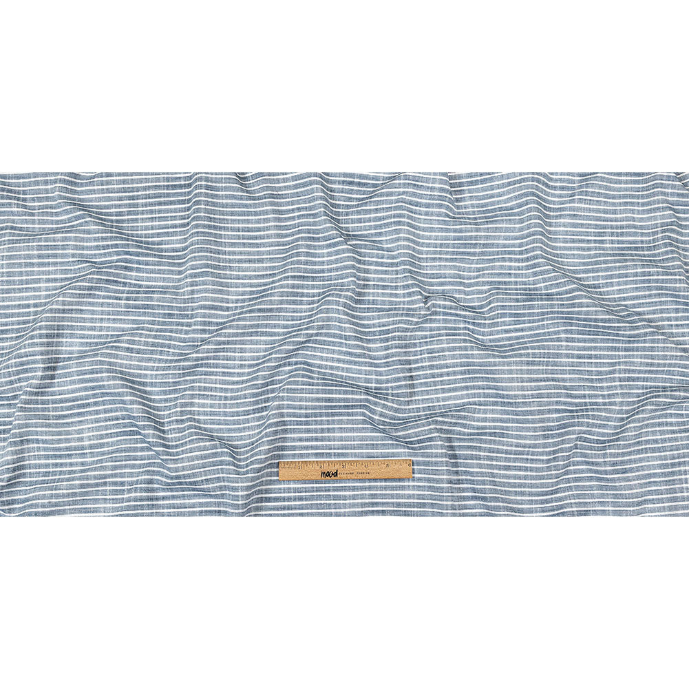 Colony Blue and White Striped Slubbed Cotton and Polyester Woven Full