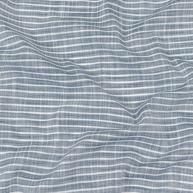Colony Blue and White Striped Slubbed Cotton and Polyester Woven