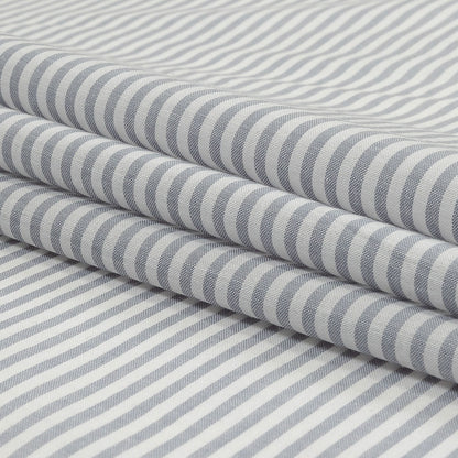 White and Blue Gray Candy Striped Cotton and Polyester Shirting Folded