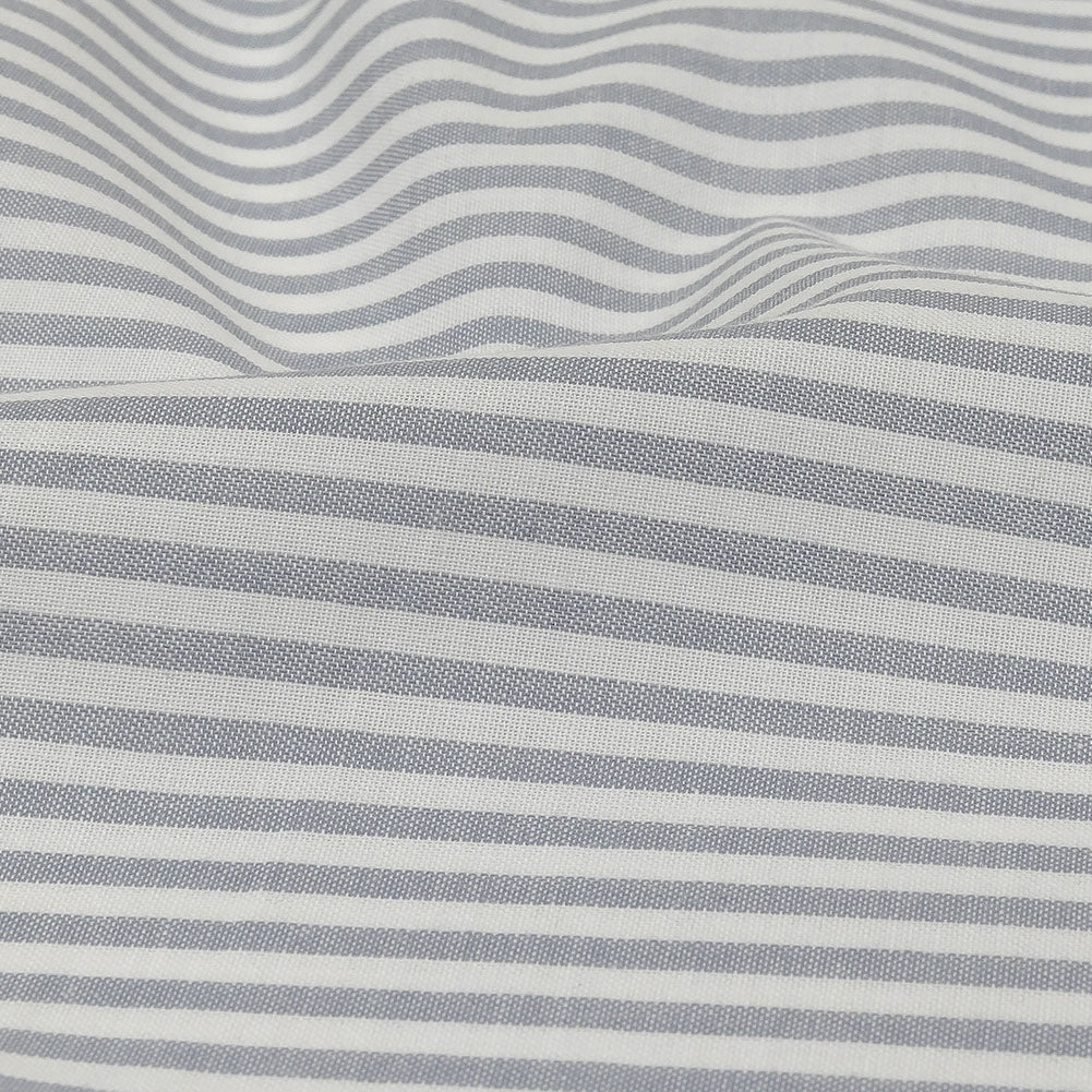 White and Blue Gray Candy Striped Cotton and Polyester Shirting Detail