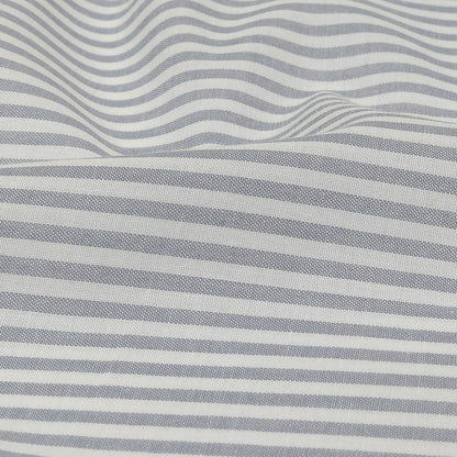 White and Blue Gray Candy Striped Cotton and Polyester Shirting Detail