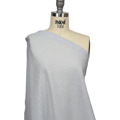 White and Blue Gray Candy Striped Cotton and Polyester Shirting Drape