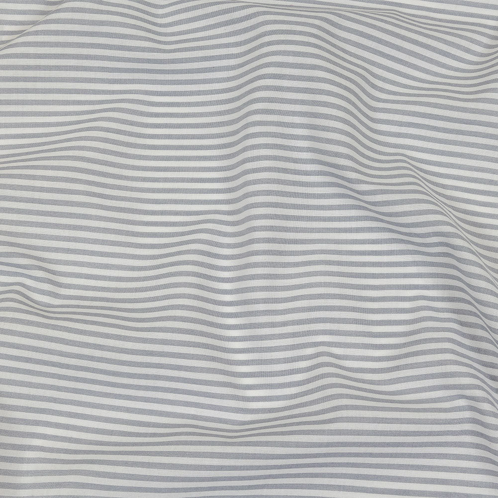 White and Blue Gray Candy Striped Cotton and Polyester Shirting