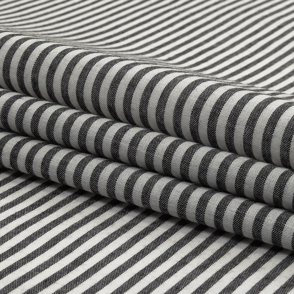 Black and White Railroad Stripes Cotton and Polyester Woven Folded