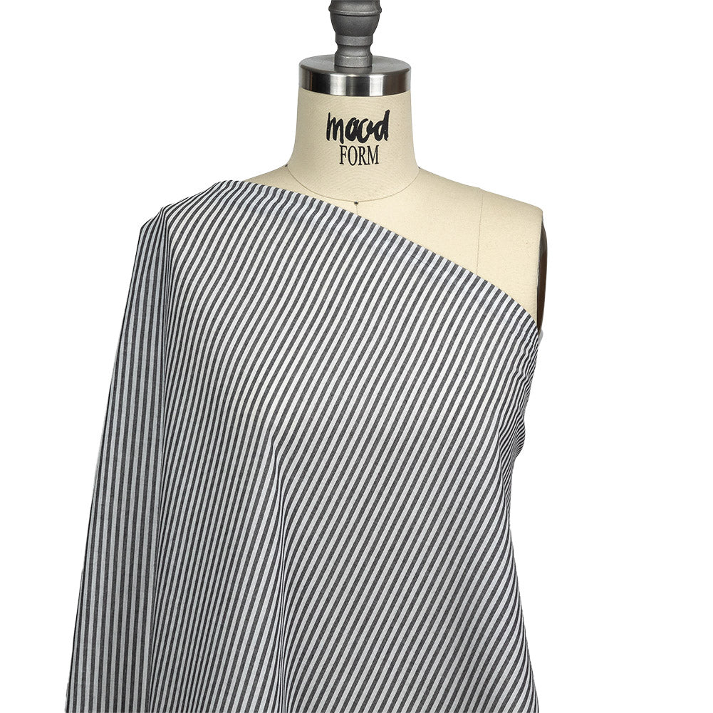 Black and White Railroad Stripes Cotton and Polyester Woven Drape