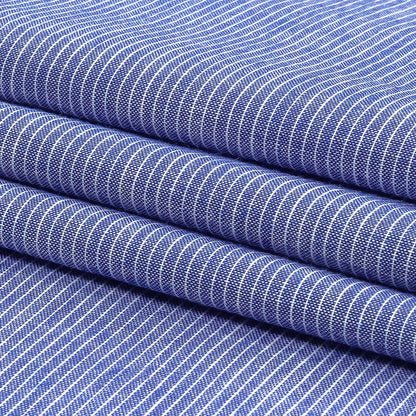 Cobalt and White Pinstriped Cotton and Polyester Shirting Folded